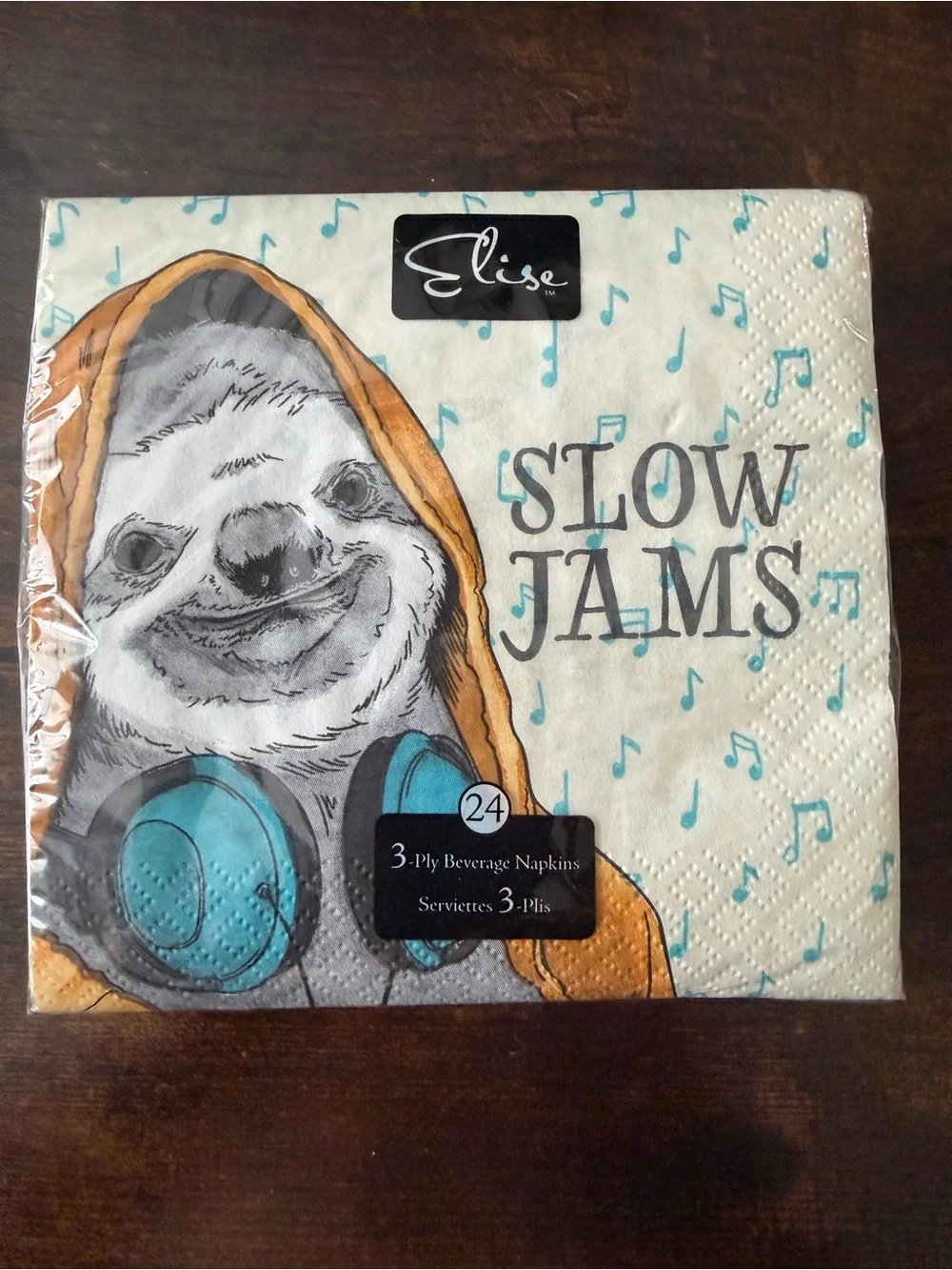 Elise 'Slow Jams' Sloth Napkins - Teal & Gold